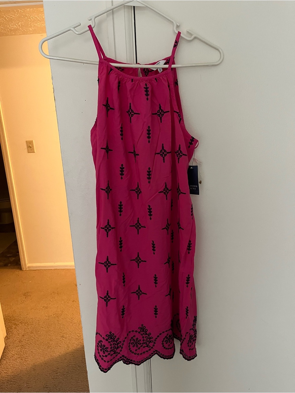 crown & ivy Hot Pink Midi Dress with Black Embroidery